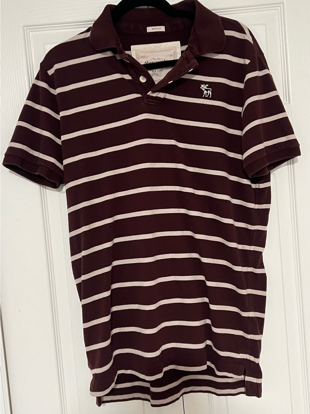 Y2K Vintage Abercrombie & Fitch Maroon Polo with White Stripes